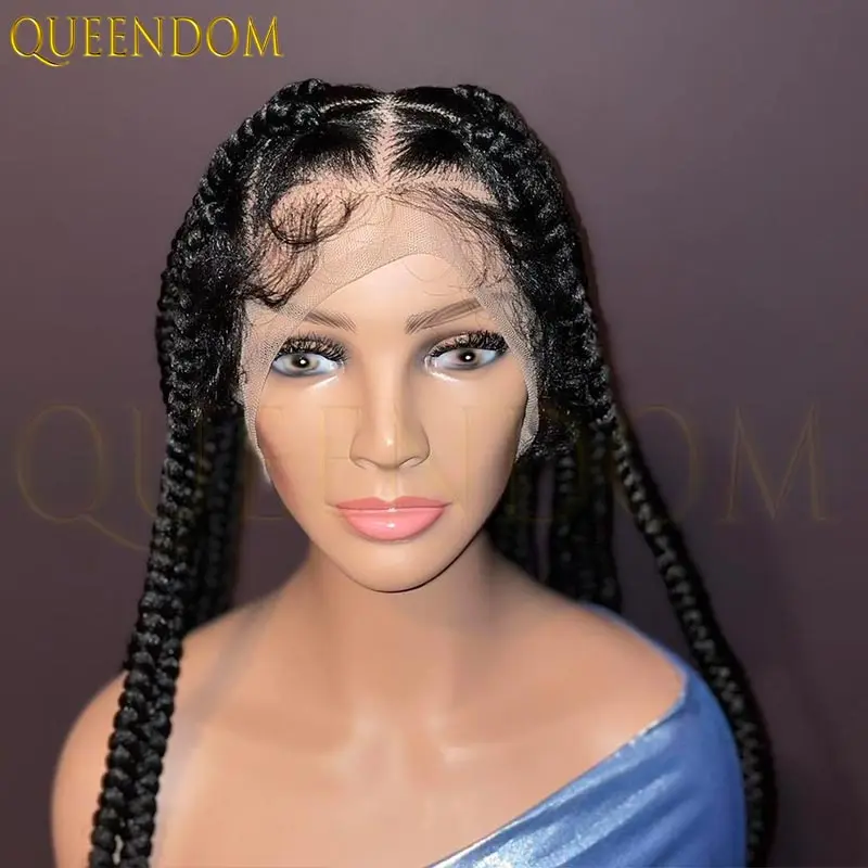 

36 Inch Long Black Synthetic Full Lace Wig Big Square Knotless Box Braids for Black Women Hair Wig