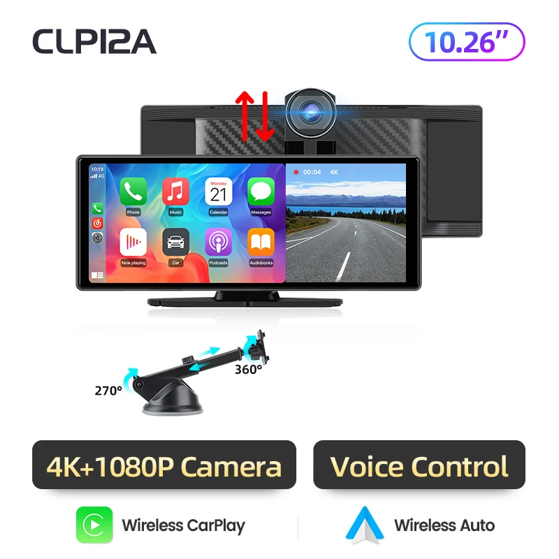 Junsun 10.26 Inch 4K Dual Lens DVR WiFi Rear View Camera Touch Screen Car Intelligent Systems  Smart Car Navigation System