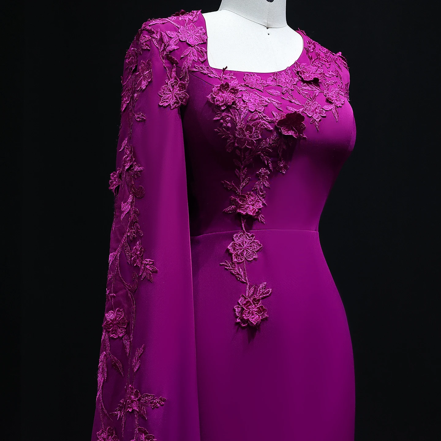 シャロンはドバイ紫ワンショルダーアラビア語 3D 花ケープスリーブ女性のウェディングパーティードレス SF105 カスタマイズ