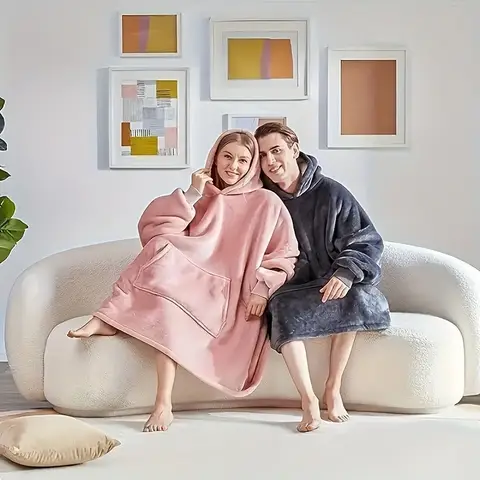Wearable Blanket Hoodie for Adults Oversized Fleece Hooded Blanket with Sleeves and Pockets Giant Warm Coat for Women