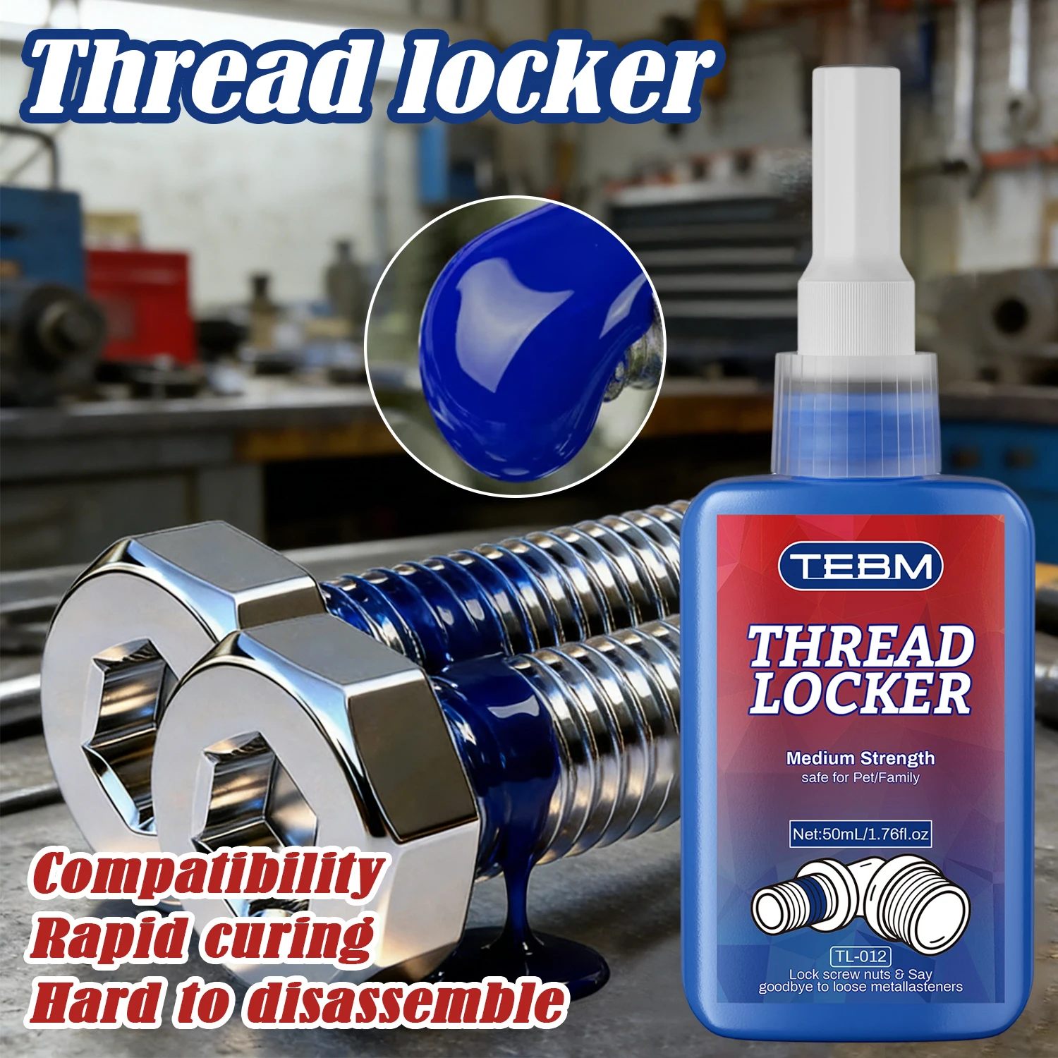 Medium Strength Thread Locking Agent, Thread Adhesive, Waterproof, Corrosion-Resistant, and Highly Stable