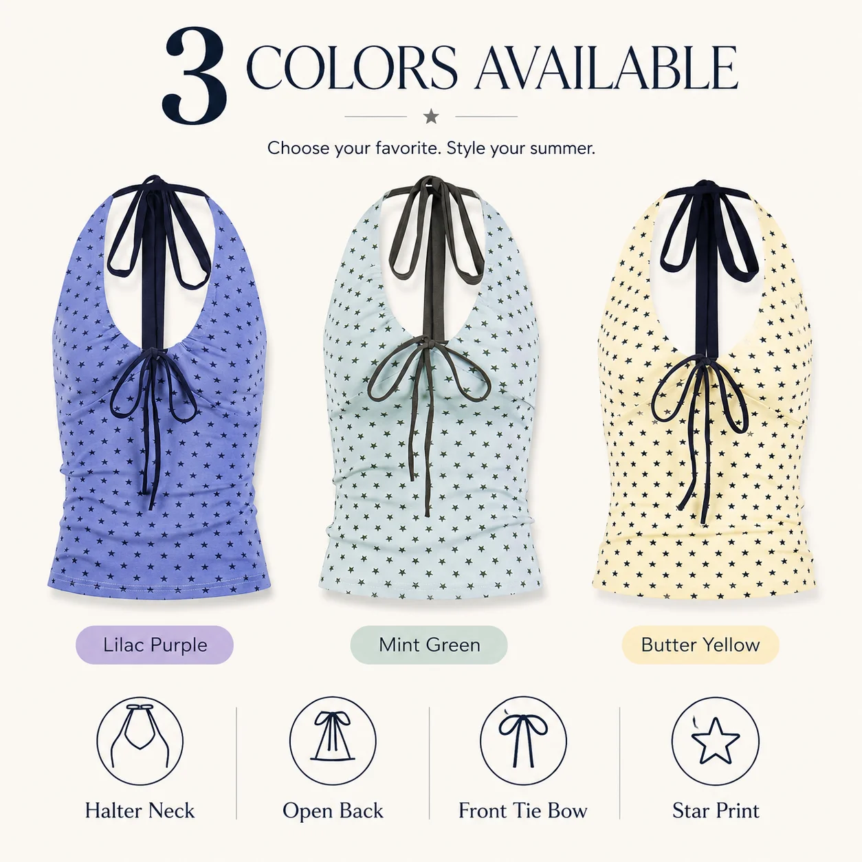 Women Y2K Halter Top Star Print Backless Tie Front Crop Tank Summer Sexy Sleeveless Shirt