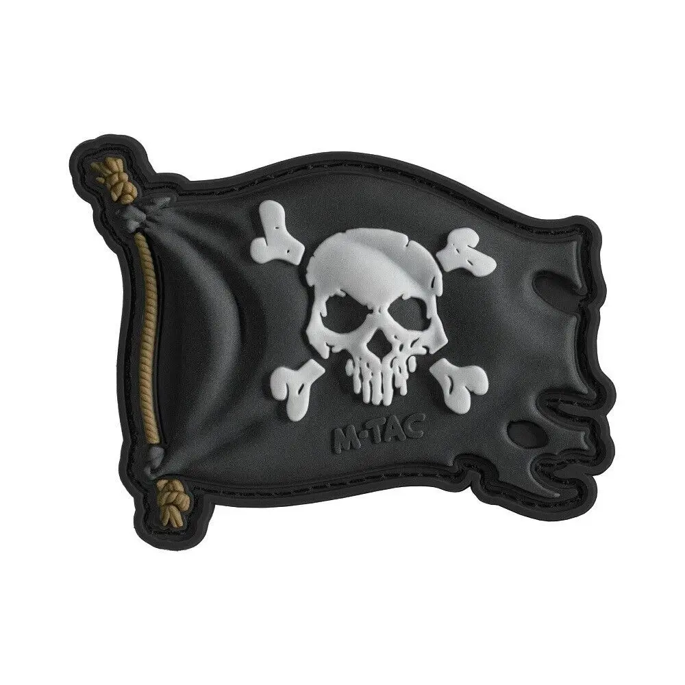 Low MOQ Custom PVC Patches Logo Personalized Design JOLLY ROGER BLACK Patch PVC 3D pirates skull Hook and Loop Back