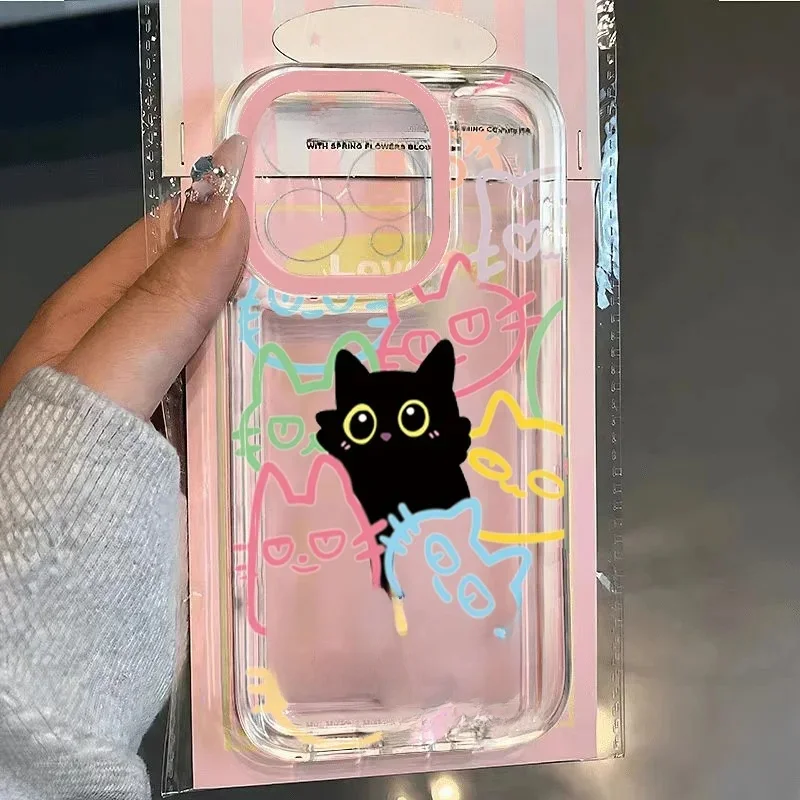 Coque chat noir transparente et mignonne, étui en TPU souple pour Samsung Galaxy A56 A16 A06 A15 A35 A55 5G S25 S24 S23 Ultra S22 S21 Plus FE