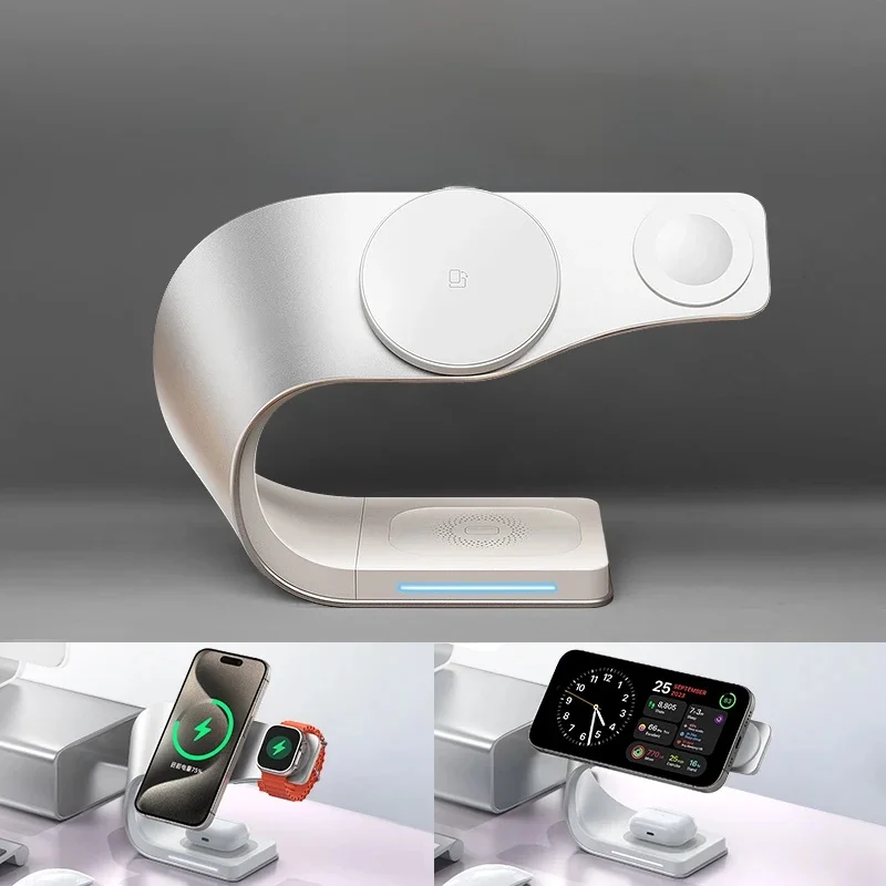 4 in 1 draadloze oplader metalen omhulsel magnetisch 15W snellaadstation standaard voor iPhone 12-17 mobiele telefoons Airpods Apple Watch - afbeelding 2