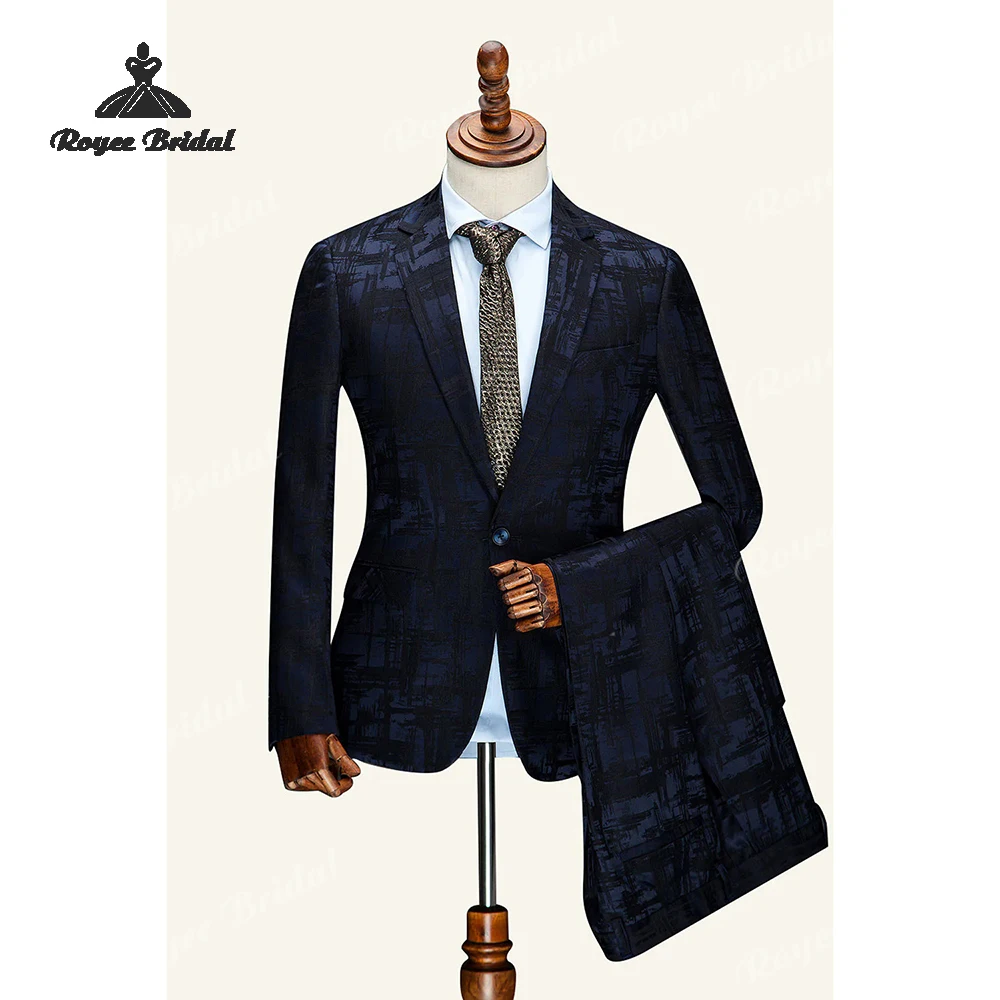 Notched Lapel Two Piece Single Breasted  Men's Suit Wedding 2026 Dark Blue Slim Fit Business Evening Suit costume homme mariage