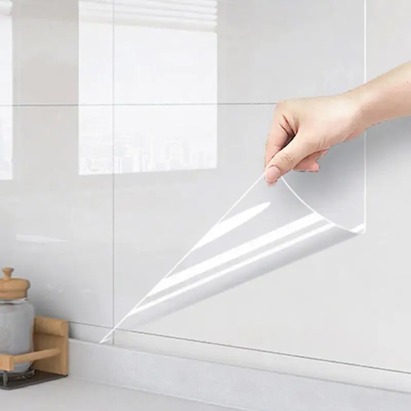 1 Roll of 45cm Waterproof anti Fouling Transparent Electrostatic Adsorption Wall Sticker Kitchen and Living Room Film