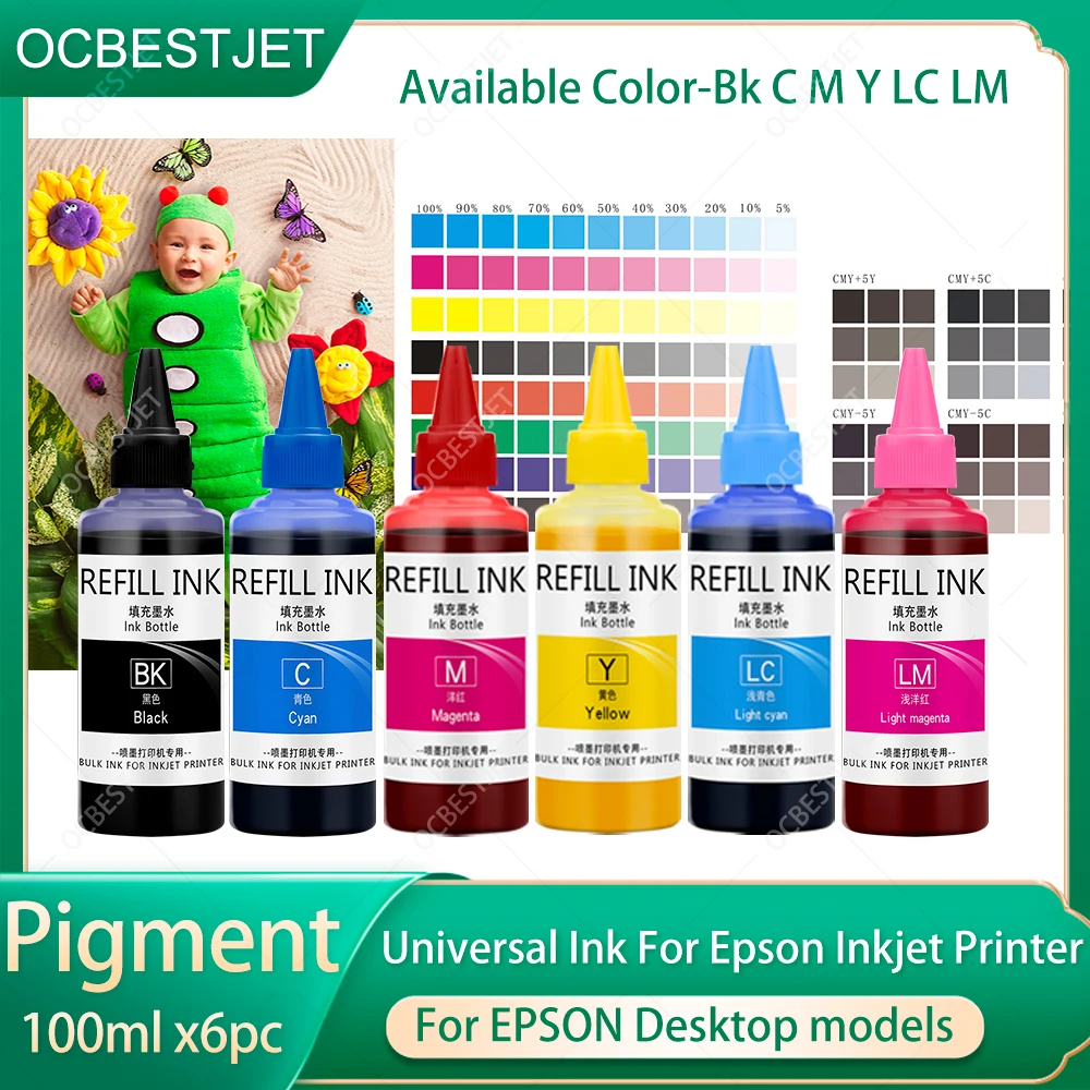 Imagem -02 - Universal Pigment Ink Garrafa para Epson All Inkjet Impressora Cartucho Ciss Pigment Ink Cores Conjunto bk c m y lc lm 100ml