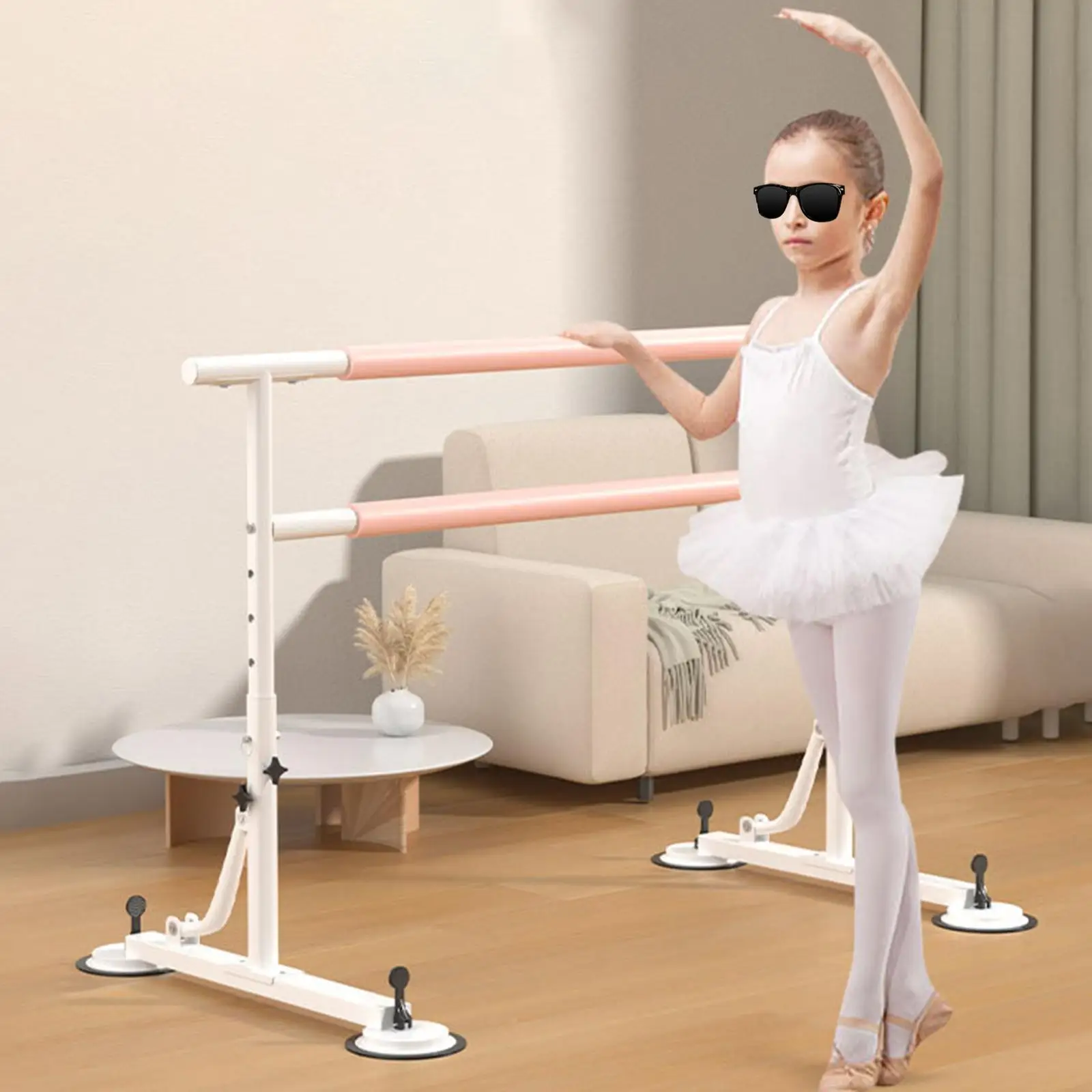 

Double Ballet Barre Dance Bar Suction Cup Floor Standing for Kids Adults Portable Adjustable for Stretching Balance Excercise