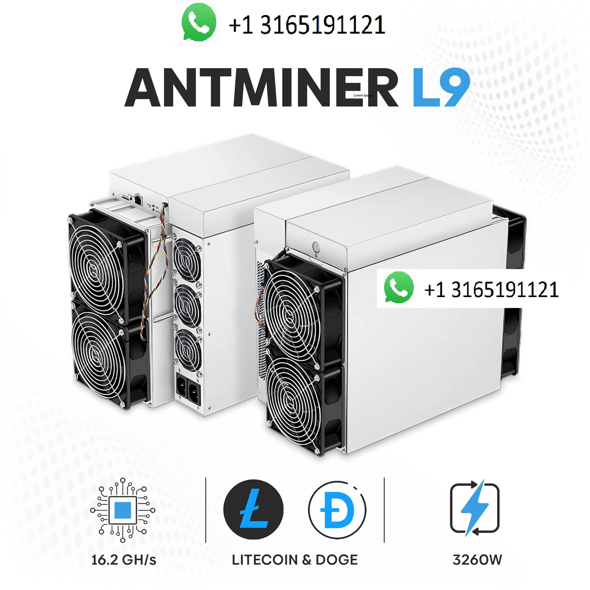 

A. GOOD DEAL!!! BUY 5 GET 3 FREE Bitmain Antminer L9 16Gh 17.6Gh 3260W LTC Miner Dogecoin Mining Machine Asic Crypto Hardware