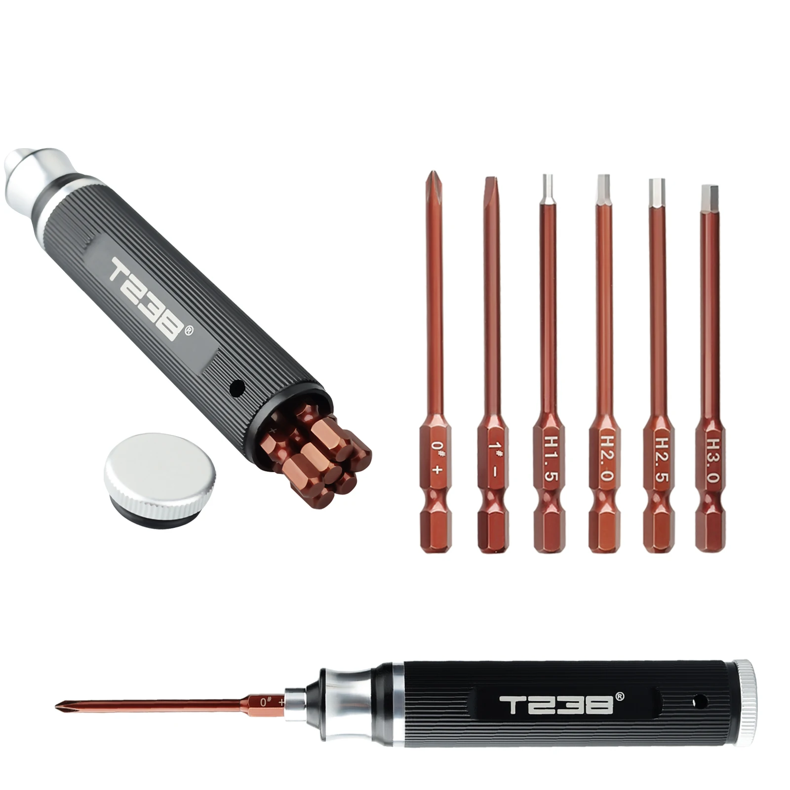 T238 6 in 1 Portable Screwdriver Strong Magnetic High Hardness Red Steel Screwdriver