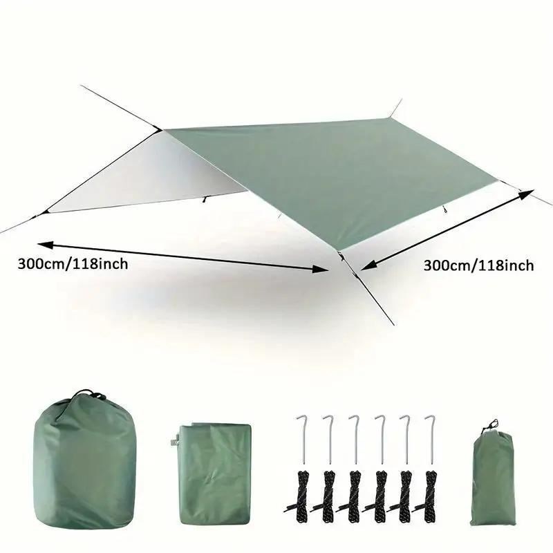 قماش القنب للتخييم بطول 10 × 10 أقدام ومظلة محمولة مقاومة للماء باللون الفضي للحماية من الأشعة فوق البنفسجية #5