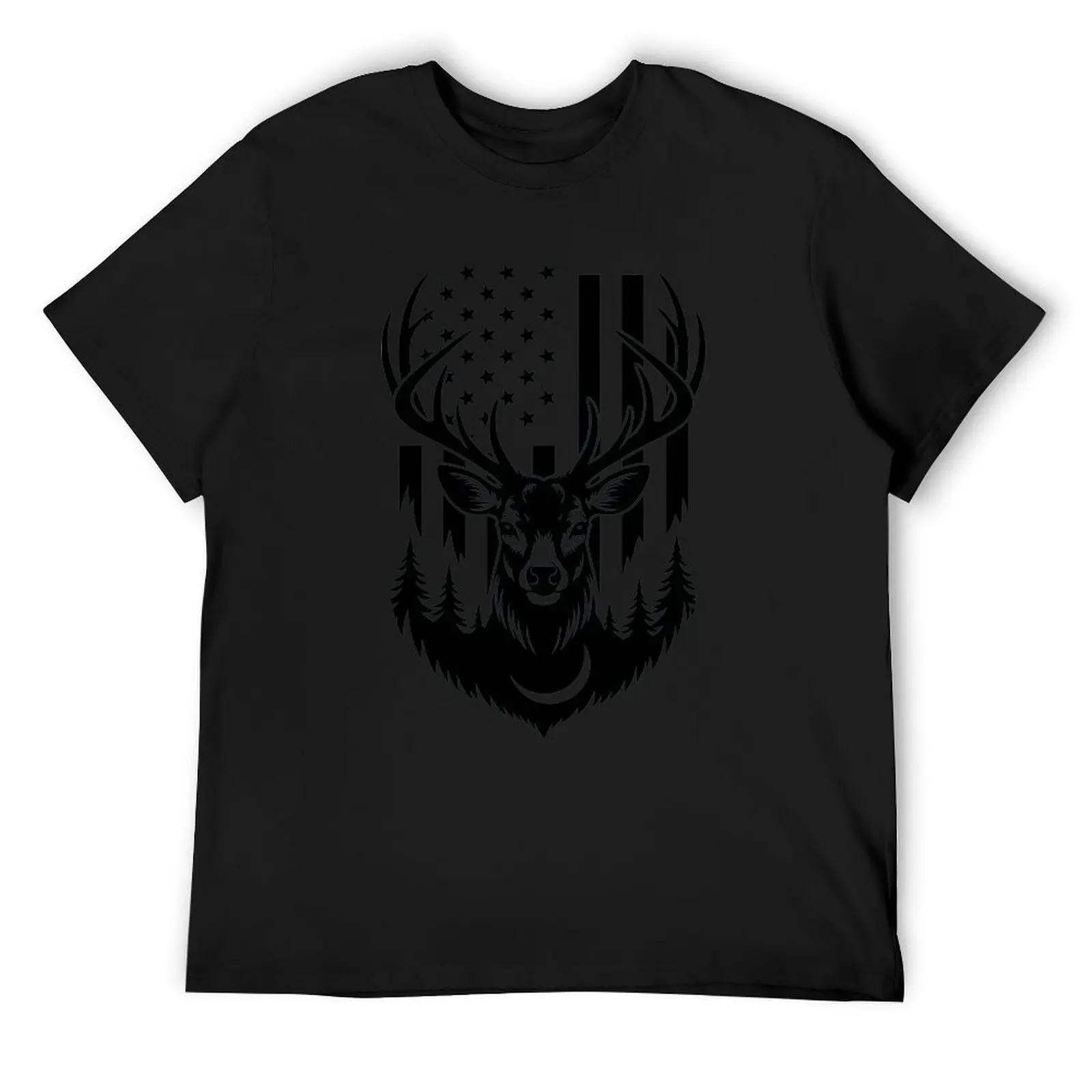 Retro Grunge Country Boy Deer Black Tee Whitetail Hunter Farm Rural Camping Loose Fit Cotton Shirt