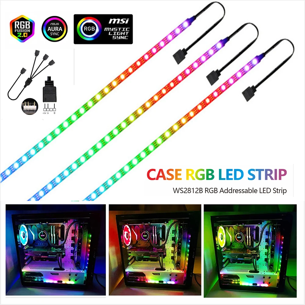 WS2812B Addressable RGB LED Strip for PC Case 5V ARGB ADD_HEADER Motherboard Sync Light Strip Compatible with AURA SYNC Flexible