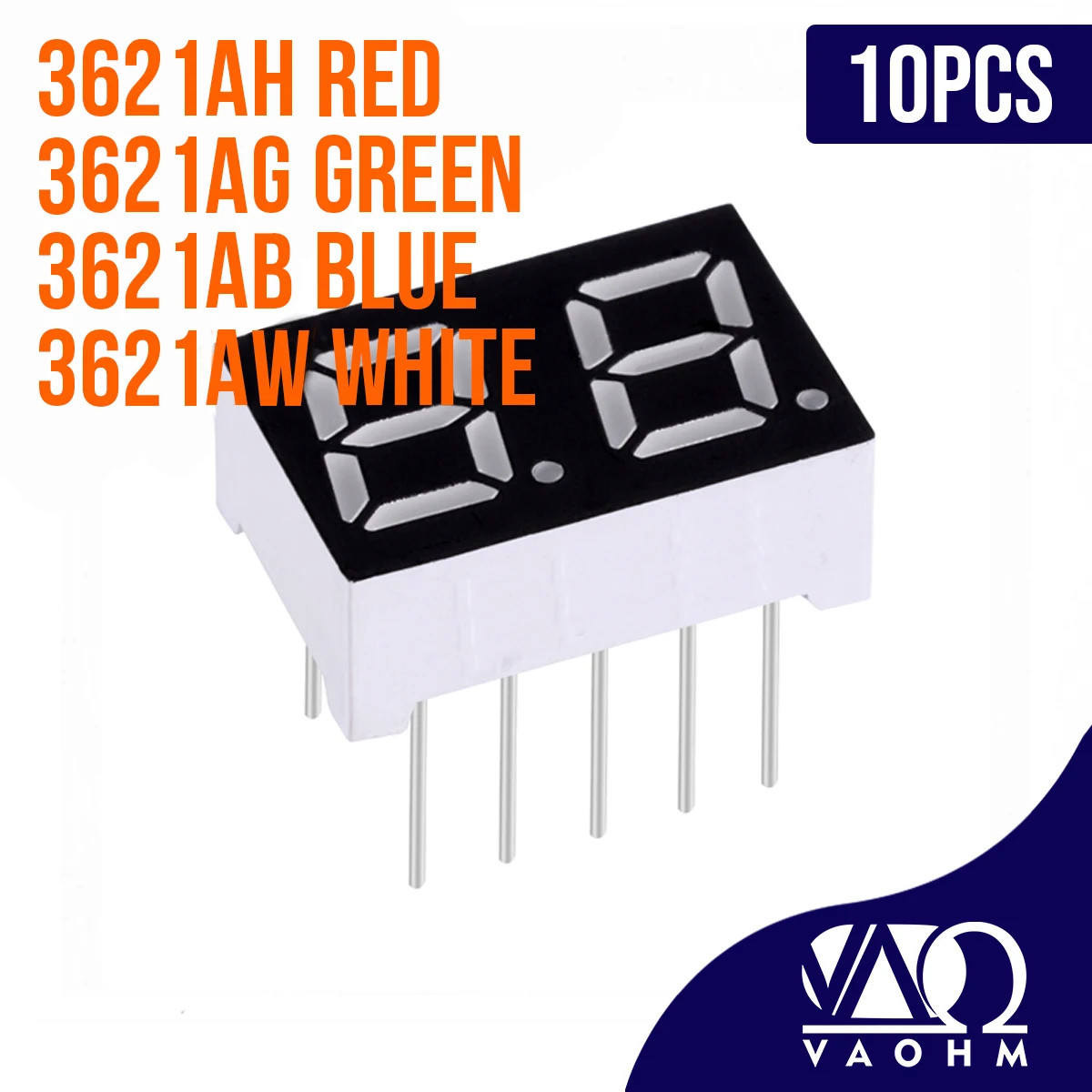 

10PCS 3621AH 3612AB 3621AG 3621AW 0.36 Inch Common Cathode Two Digit Seven Segment Led Display Tube 10Pin Red Blue Green White