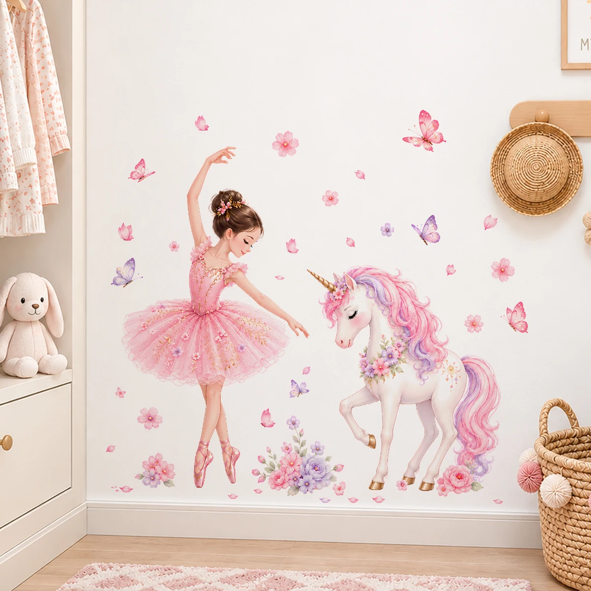 Ballet Girl Wall Decal Swan Unicorn Wall Sticker Princess Room Decor Girls Bedroom Nursery Decoration