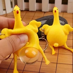 3pcs Funny Squeeze Chicken Laying Egg Keychain Anti-Stress Tricky Toys Gag Children's Gift