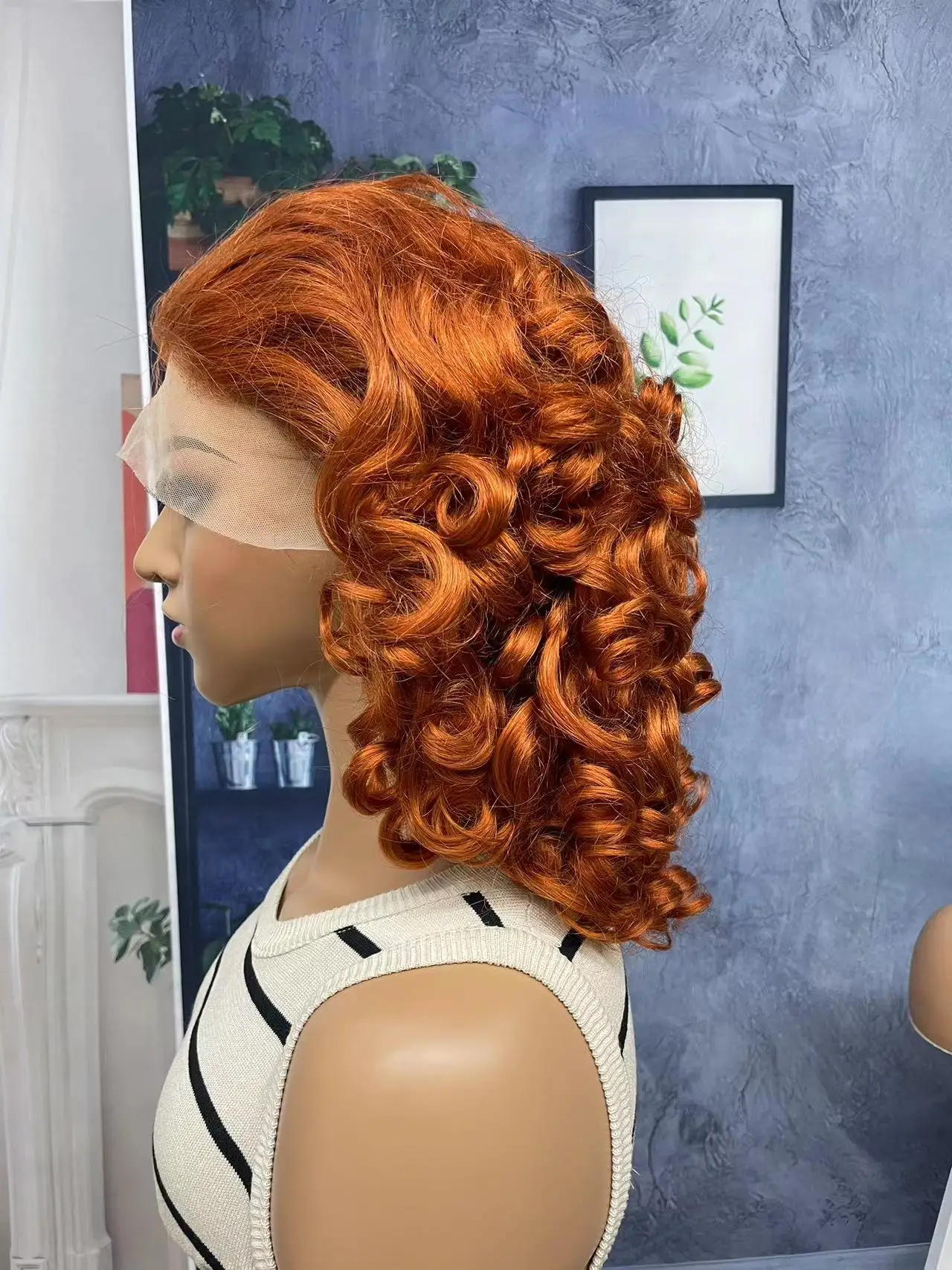 350# Ginger Orange Bouncy Curly Human Hair Wigs 250% Density 16inch 13x4 Transparent Lace Frontal Spring Curly Wigs for Women