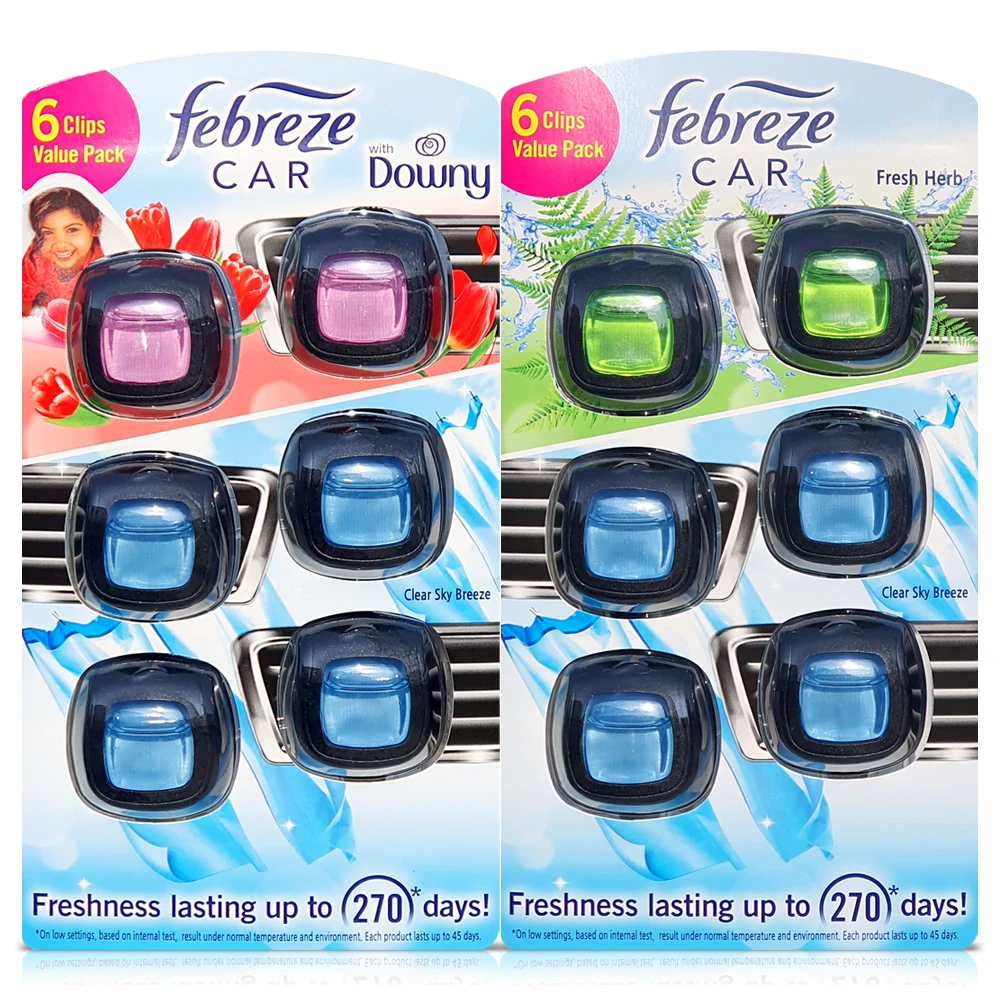 Febreze car air fragrance clip 2.2ml x 6 pieces  / clear sky Breeze wind Downy scen Fresh Herb Fragrance