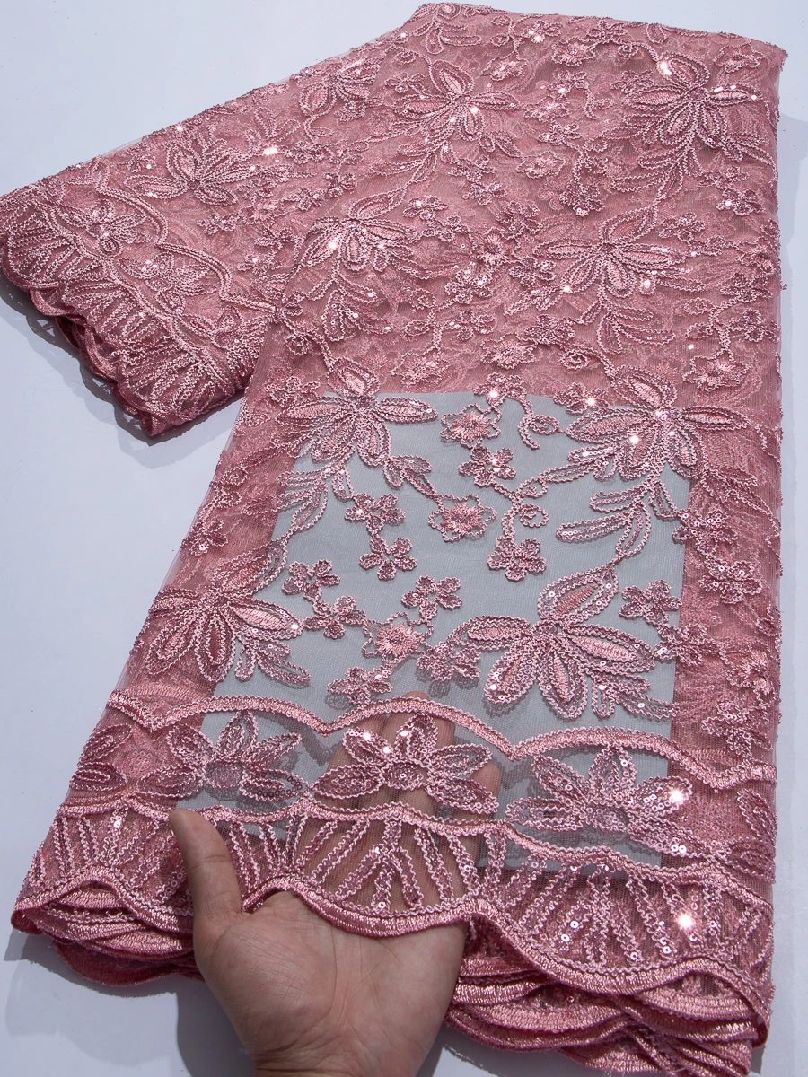 

Nigerian French Mesh Lace Fabric African Tulle Mesh Lace with Sequins Evening Party Dresses Elegant For Women Sewing,5Yards 4696