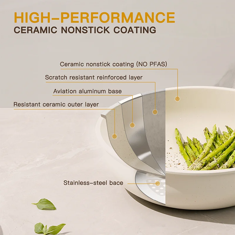 21-Piece White Ceramic Cookware Set 6