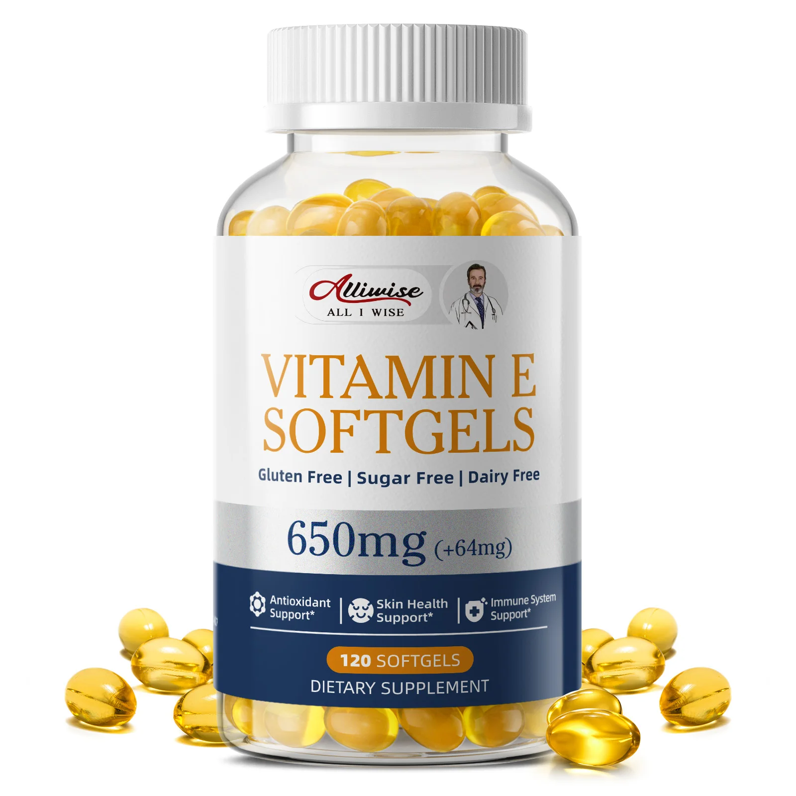Alliwise Natural Vitamin E Capsule Antioxidant Support Essential Skin Vitamin & Immune Support Whitening and Anti-aging