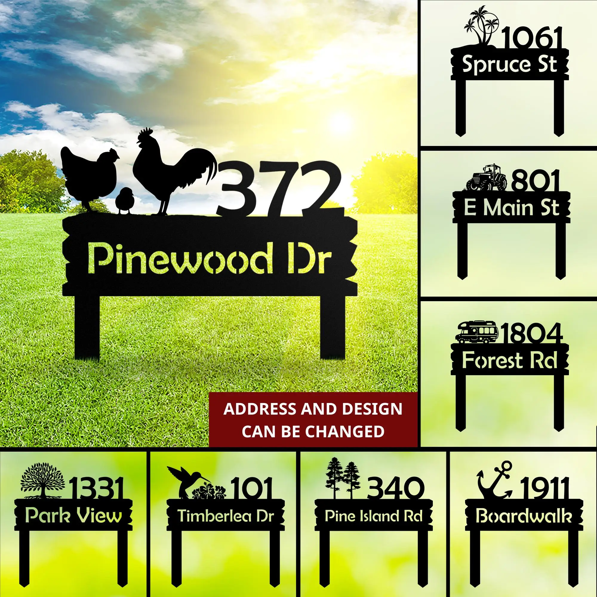 Custom Metal Address Yard Sign with House Number, Personalized Lawn Address Stake, Custom Address Sign, Outdoor Home Marker