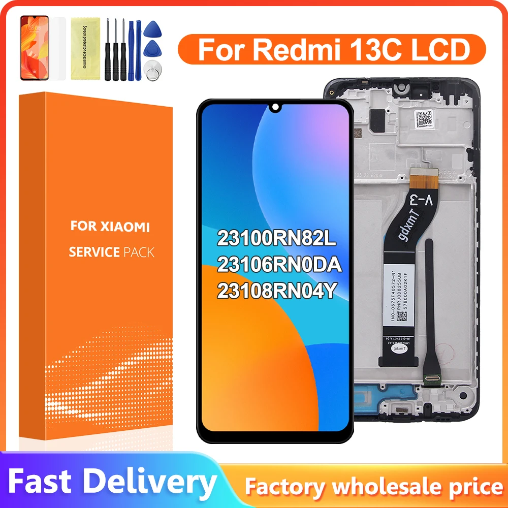 6.74 "per Xiaomi Redmi 13C Display LCD Touch Screen con cornice Digitizer Assembly Parts per Redmi 13C Display muslimah