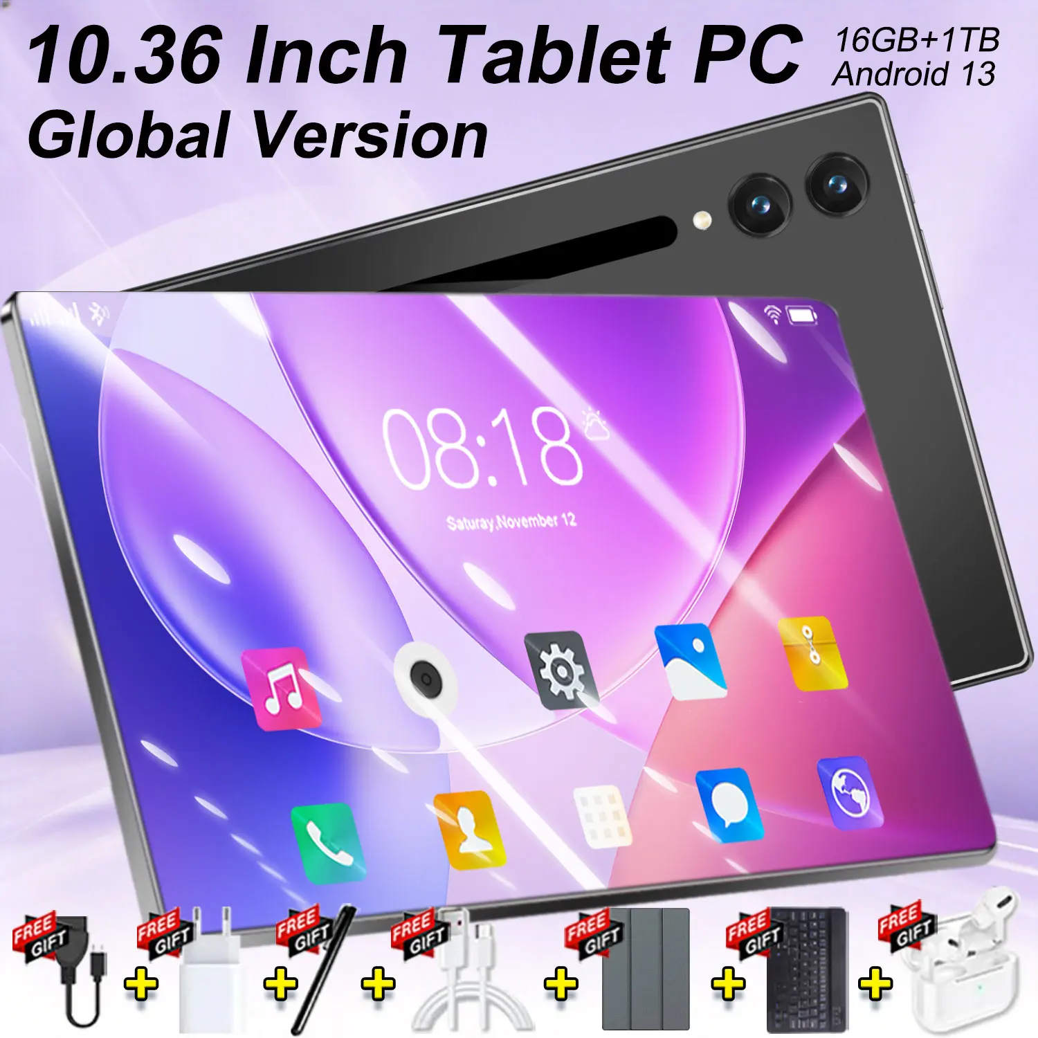 Tablet de 10.36 pulgadas HD 16GB 1TB 20000mAh Android 13.0 14 núcleos Doble SIM WIFI Bluetooth Versión Global Llamadas telefónicas