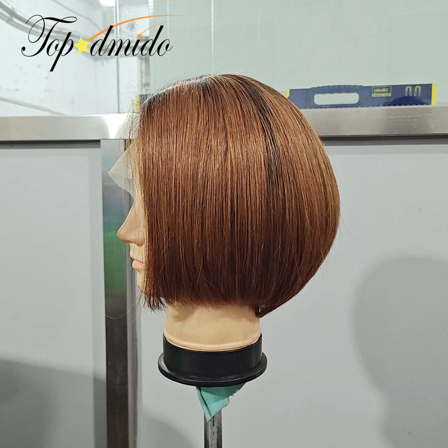 Topodmido Ombre Brown Color Bob Lace Wigs with Side Part Dark Roots Short Hair Wig for Woman