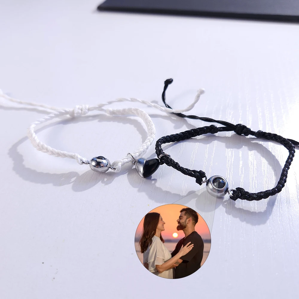 

Magnetic Couple Bracelet Set Projection Bracelet With Picture Custom Photo Projection Bracelets Valentine's Day Couple Jewelry