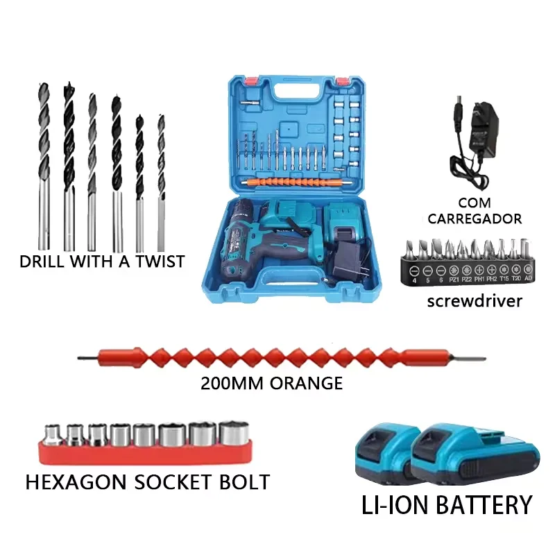 مثقاب لولبي 3/8 بوصة بطارية 21 فولت مع حقيبة وملحقاتها/مثقاب كهربائي ممتاز #3