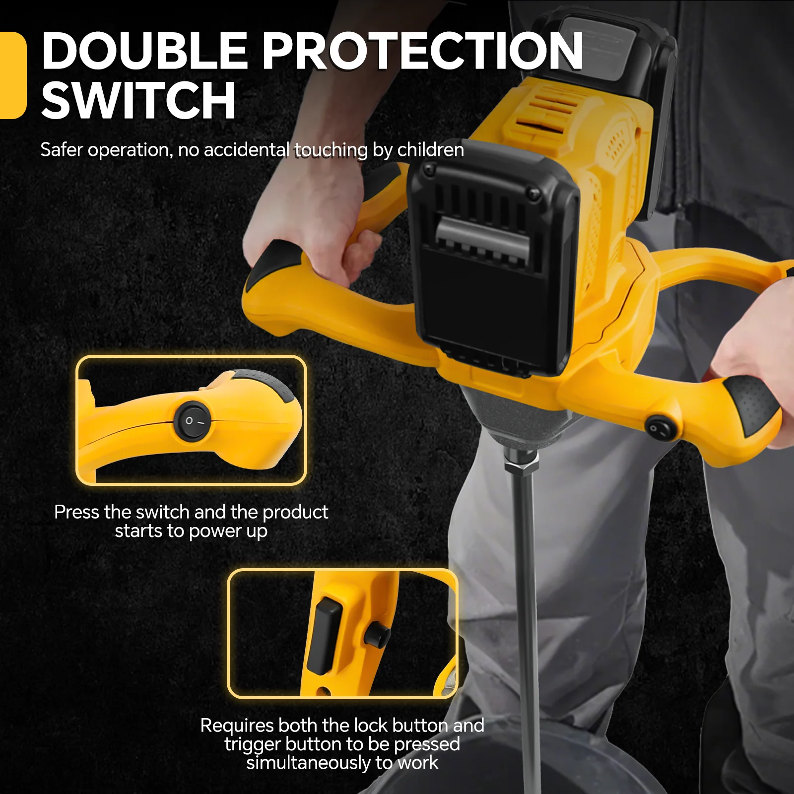 Brushless Cement Mixer 1200W 26000RPM Electric Concrete Mixer Portable Paint Mud Mixer with 6 Speed for Dewalt 20V Battery