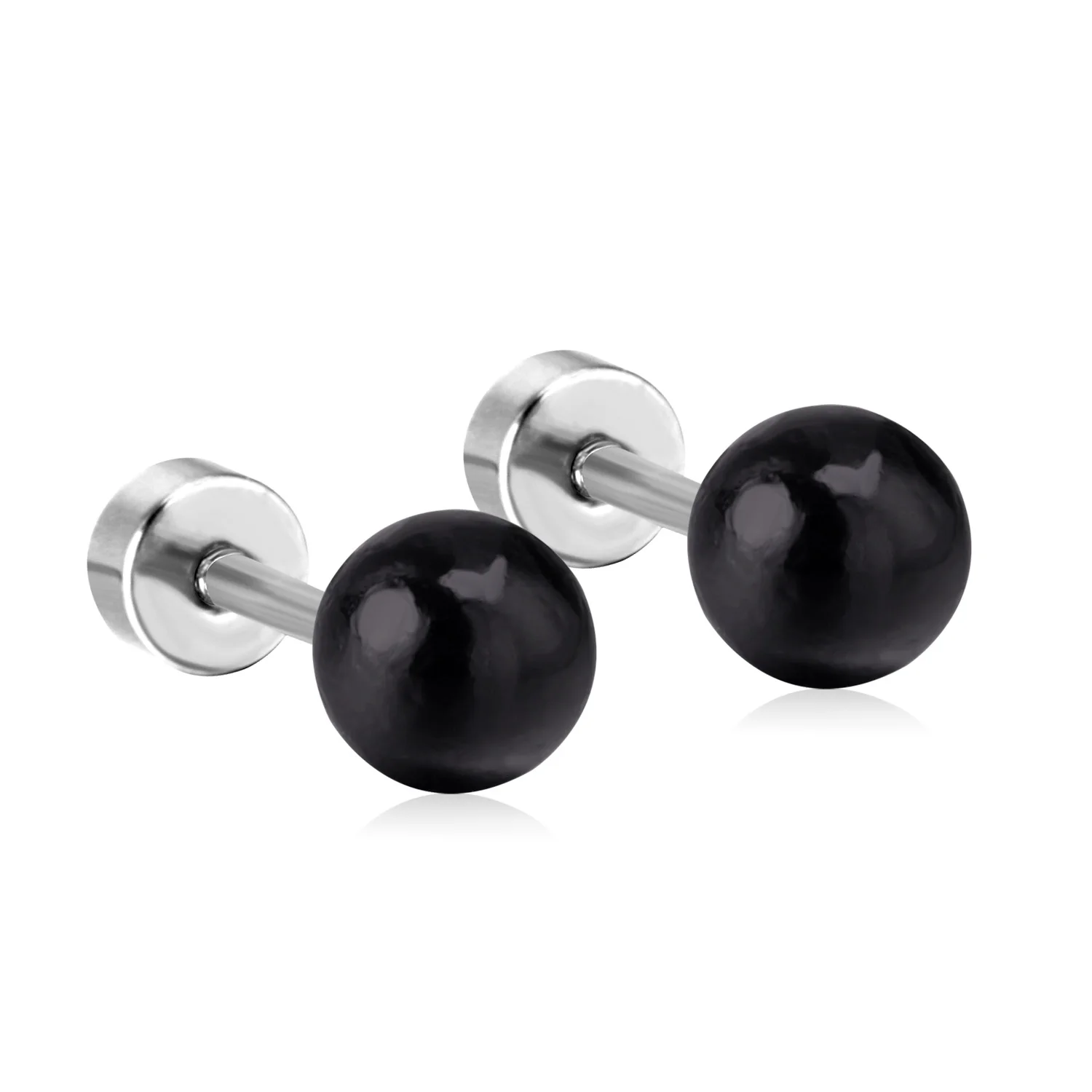 Classic Black Imitation Pearl Sstud Earrings 4-8MM Screw Back Stainless Steel Earrings Fashionable Jewelry for Men and Women