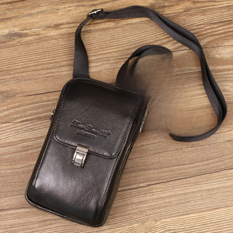 Męska torba kurierska z prawdziwej skóry z klapką, solidna, wielofunkcyjna torba na telefon typu crossbody, torby do przechowywania kart kredytowych na telefon komórkowy — zdjęcie 2