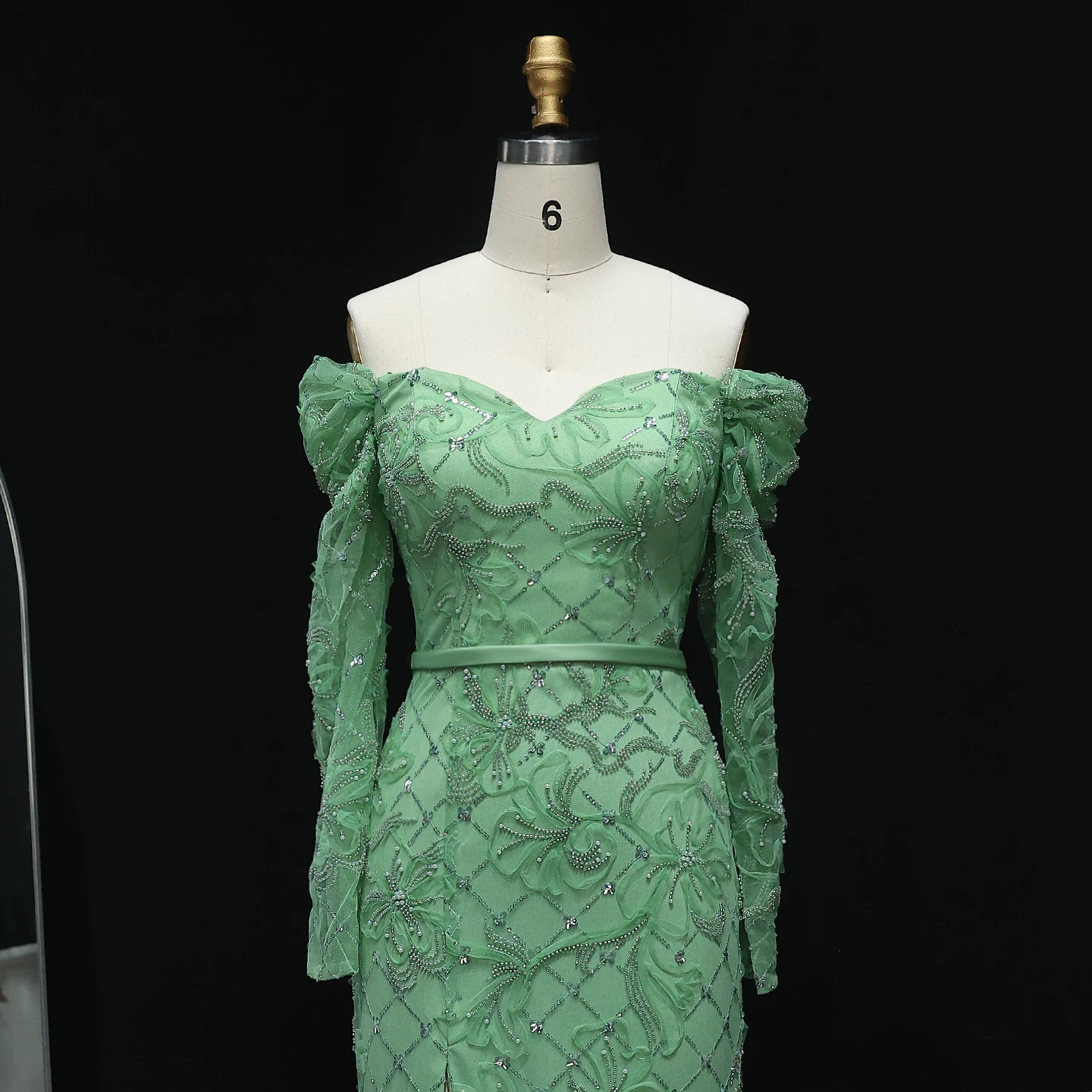 Sharon Said elegancka szałwia zielona kwiatowa Off ramię syrenka sukienka na studniówkę z rozcięciem długie suknie wieczorowe na przyjęcie SH215 dostosowane