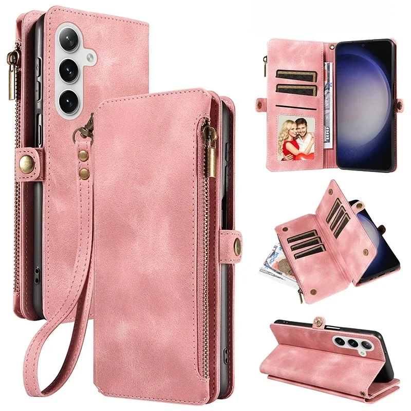Flip Rits Portemonnee Kaarten Solt Leather Case voor Samsung Galaxy S25 Ultra S24 Plus S23 S22 A55 A15 A35 A34 A54 Telefoon tassen Cover - afbeelding 2