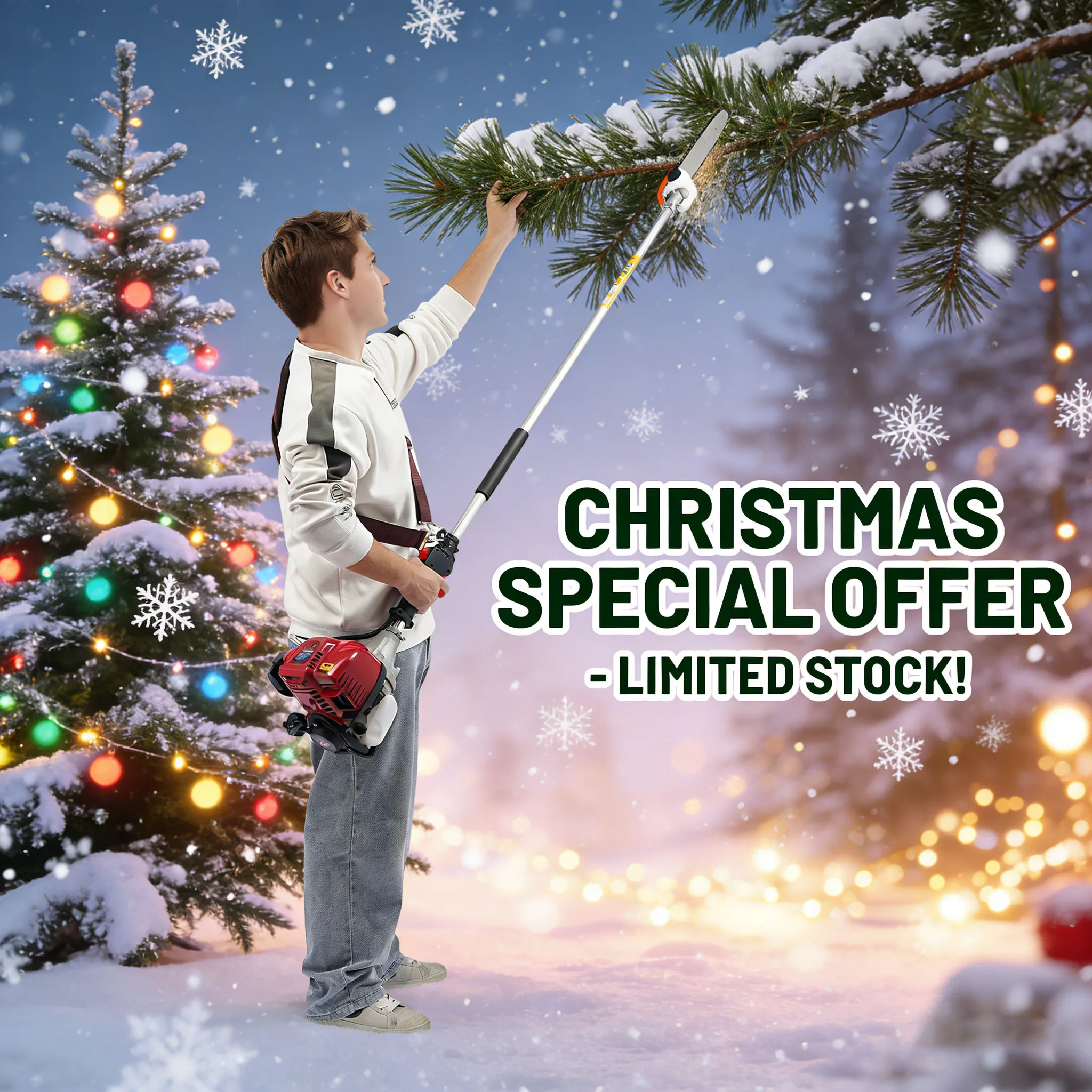 

Tree Saw, 43cc 4 Stroke Gas Pole Saw with 1.5 Meter Extendable Pole, 12 Inch Bar High Limb Chainsaw for Tree Trimming Pruning