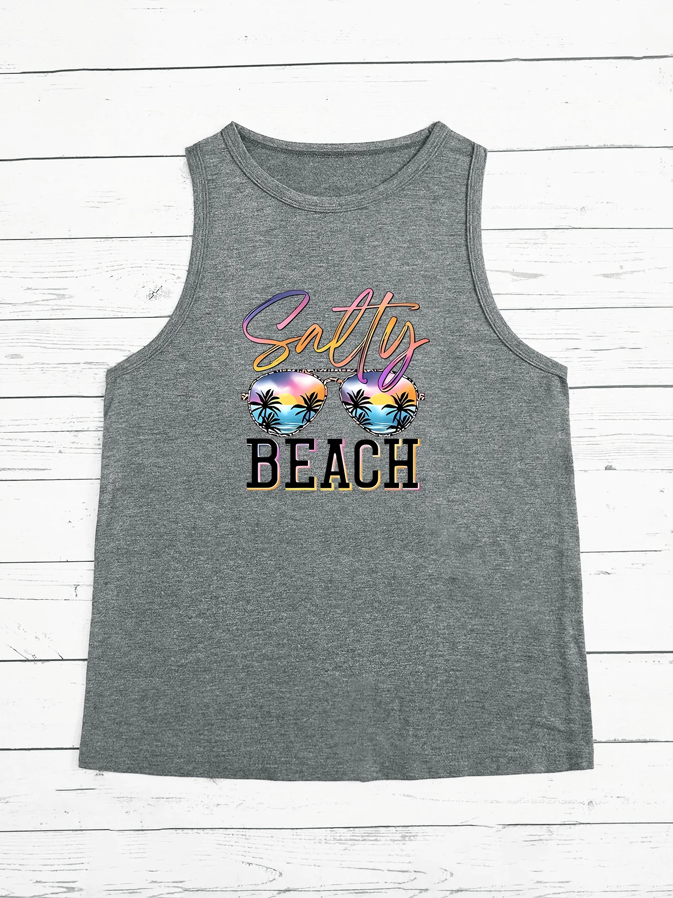 Satly Beach  Sunglasses Coconut Tree Fashion Funny Sports Women's Tank Top Loose O Neck Sleeveless Casual Tank