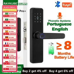 RAYKUBE Biometric Fingerprint Door Lock K7 Pro+ Black Smart Lock Tuya App Bluetooth Unlock Keyless Lock Electronic Door Lock