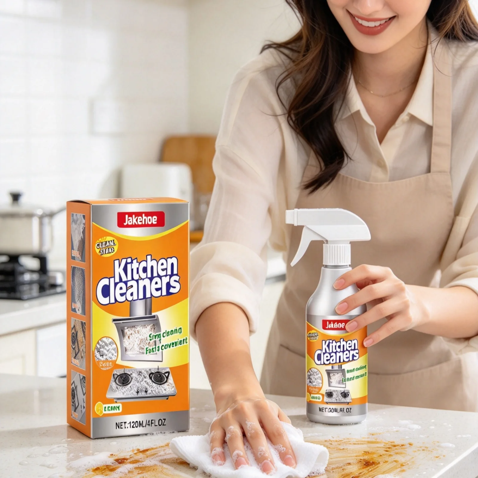 Jakehoe Foam Kitchen Degreaser Powerful Stain Removal Dissolve Stain Leaves No Residue Boost Luster Kitchen Spray Cleaner 120ml