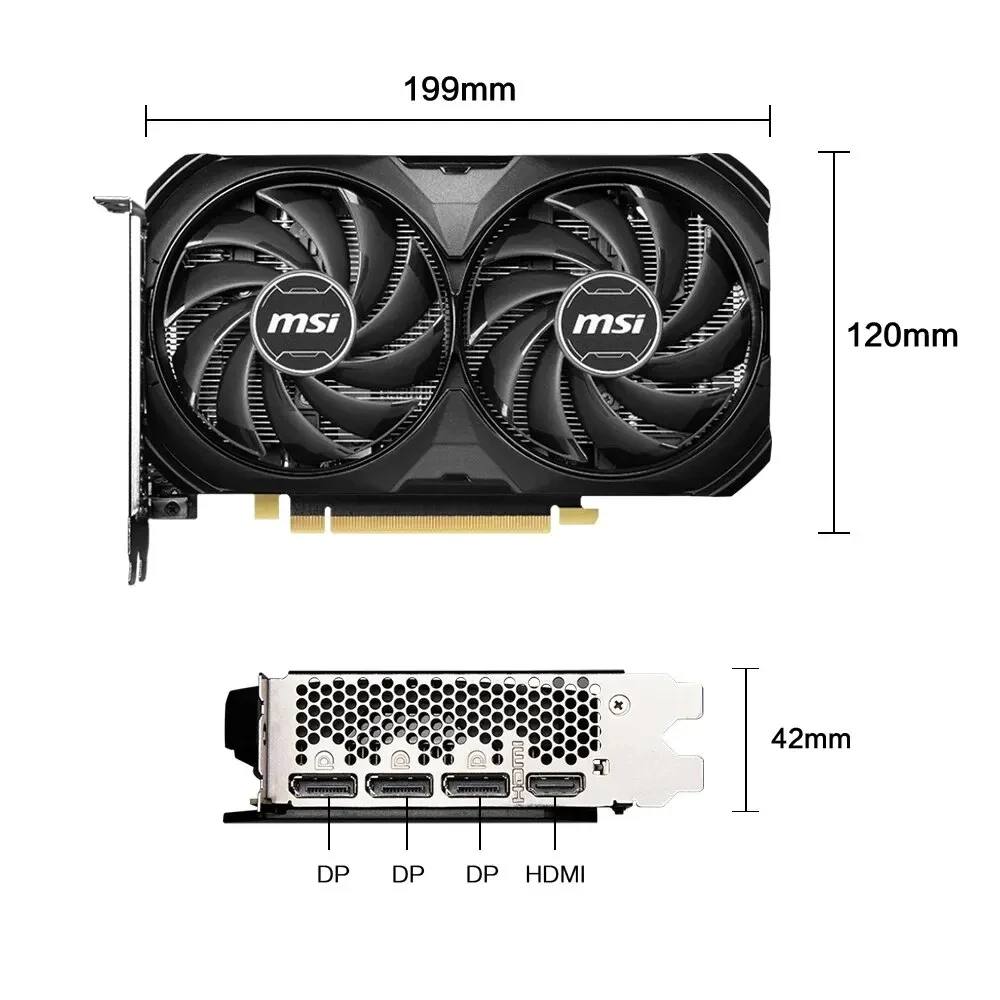 Gelée-Carte vidéo de bureau GeForce RTX 4060Ti VENTUS 2X, couleur noire, 8G OC, 8G, GDDR6, 128 bits, PCI-E 4.0, HDMI, DP, 8 broches, nouveau