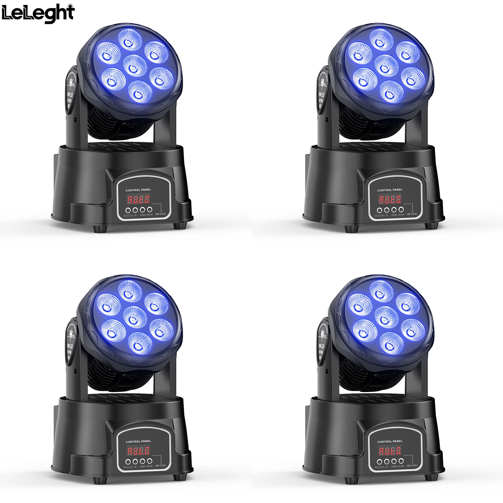 LeLeght 4Pcs 7x15W LED Moving Head Light 4 IN 1 RGBW DMX512 Professional Stage Effect Wash Light for DJ Party Music Dance Club
