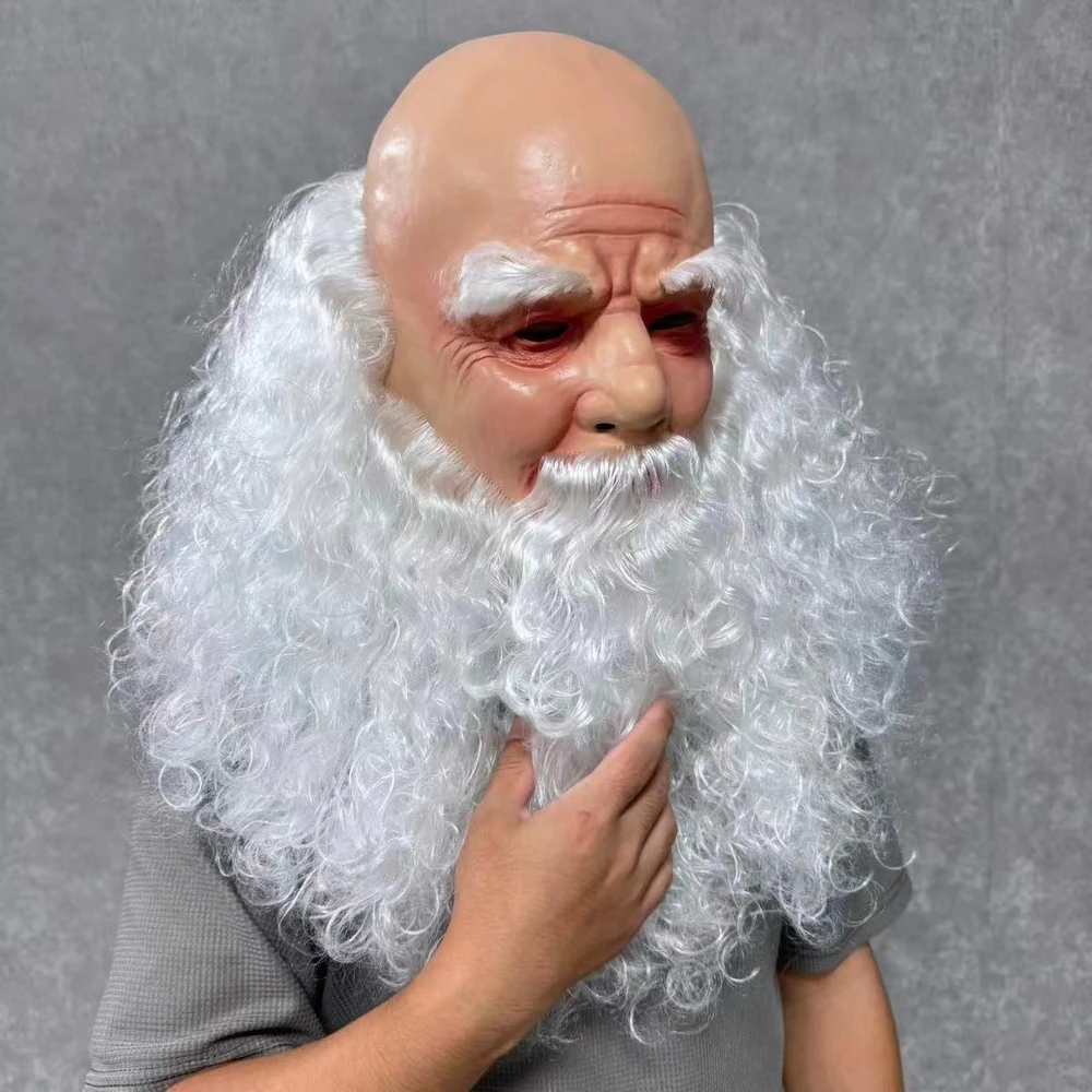 Christmas Old Man Masks Santa Claus Beard Cover Funny Latex Full Head Decorative Christmas Costume Party Props