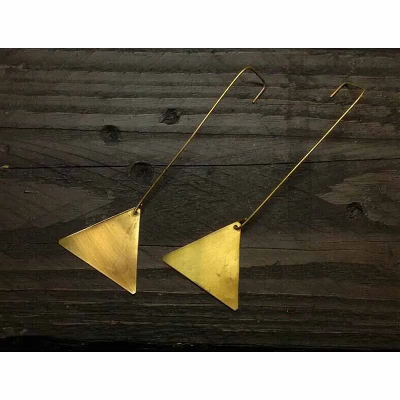 Long brass earrings Simple Brass earrings Geometric earrings Triangular brass earrings Brass hook earrings Modern brass earrings
