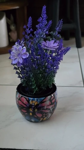 Fake Flower Decoration Ornaments New Bonsai Home Desktop, Living Room Decoration Artificial Purple Lavender Flower Potted Plants photo review