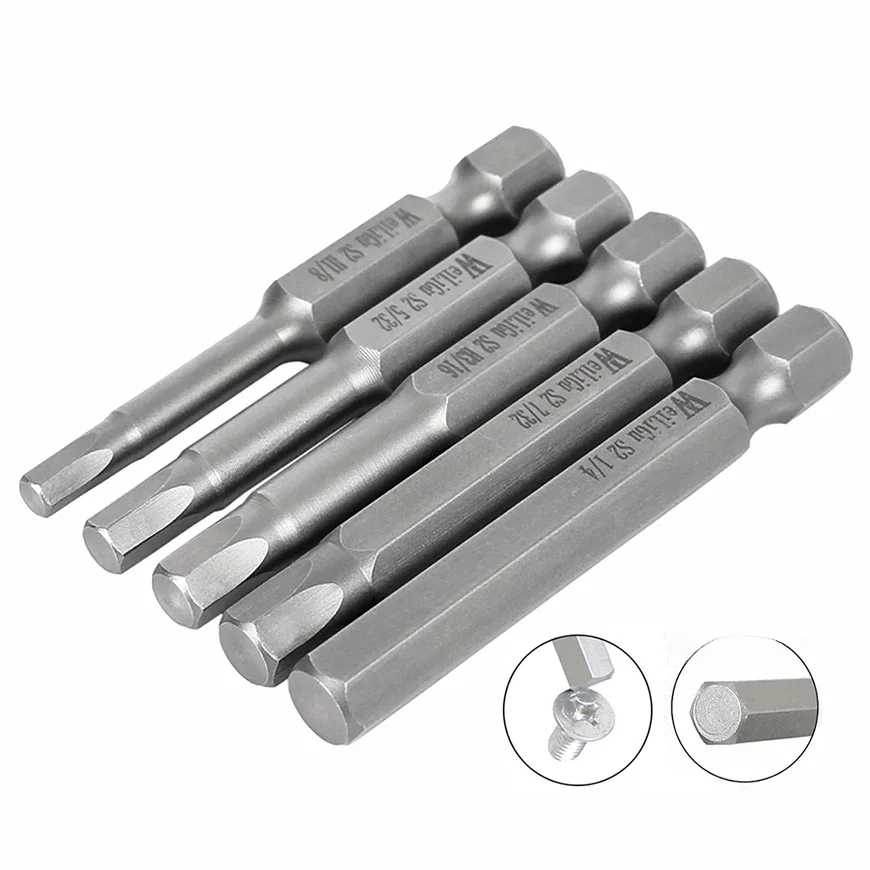 Embouts de tournevis hexagonaux impérials magnétiques, clé Allen, forets 50mm 1/16 5/64 3/32 7/64 1/8 9/64 5/32 3/16 7/32 1/4 5/16 3/8