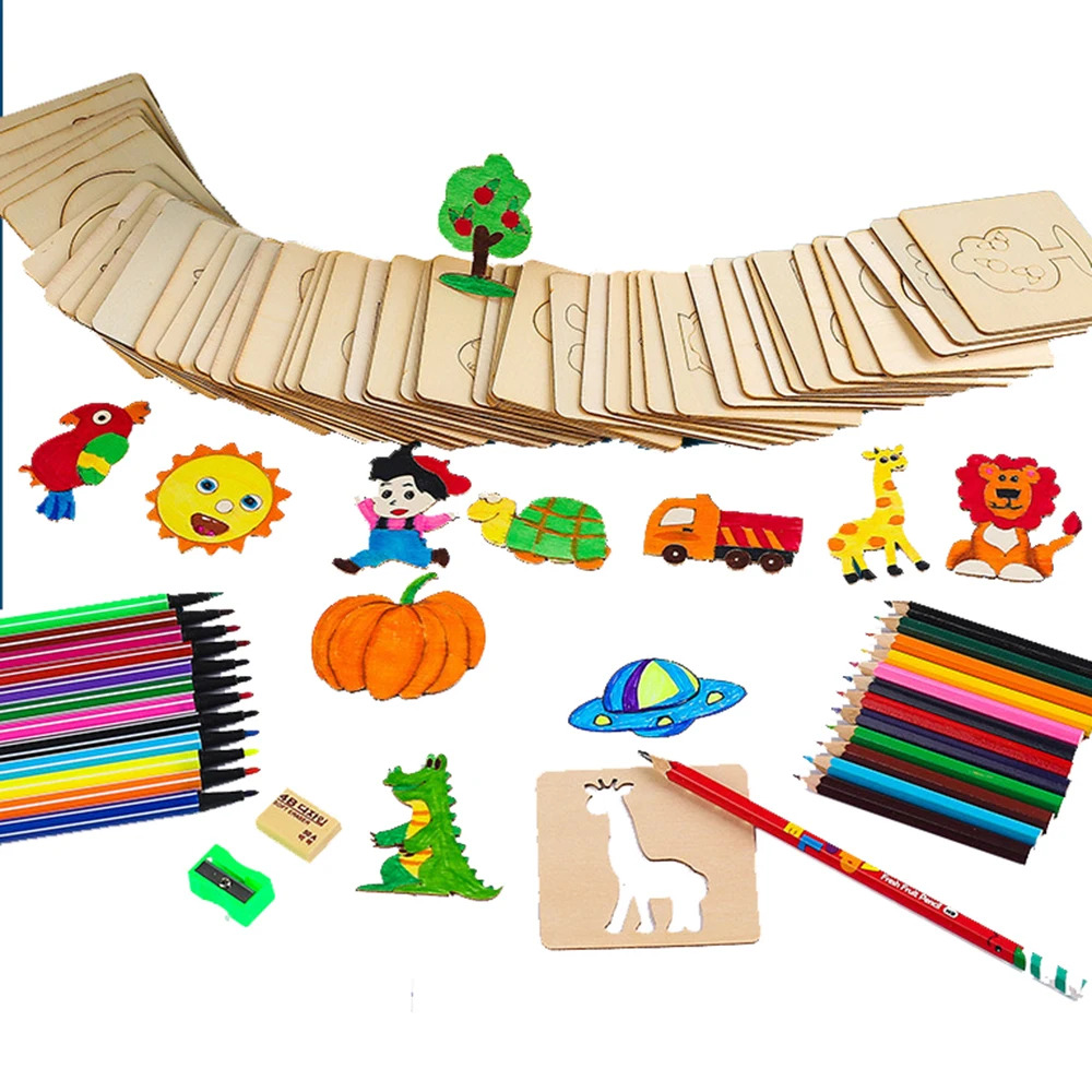 20Pack Kinderen Tekenspeelgoed DIY Schildersjablonen Sjabloon Houten Ambachtelijke Puzzel Educatief Speelgoed voor Jongens Meisjes Verjaardagscadeau