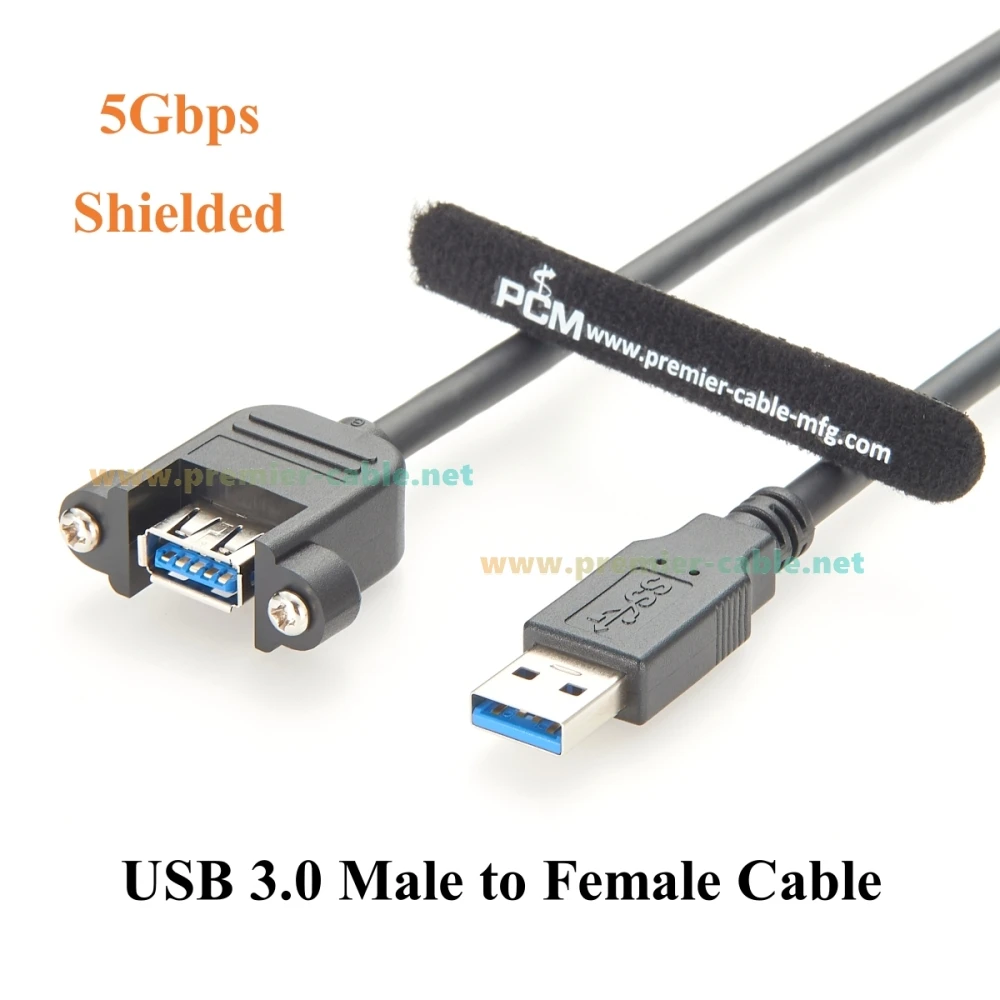 Screw Panel Mount USB 3.0 Extension Cable 5Gbps Type A Male to Female Charging & Data Cable for Control Cabinet Scanner Printer