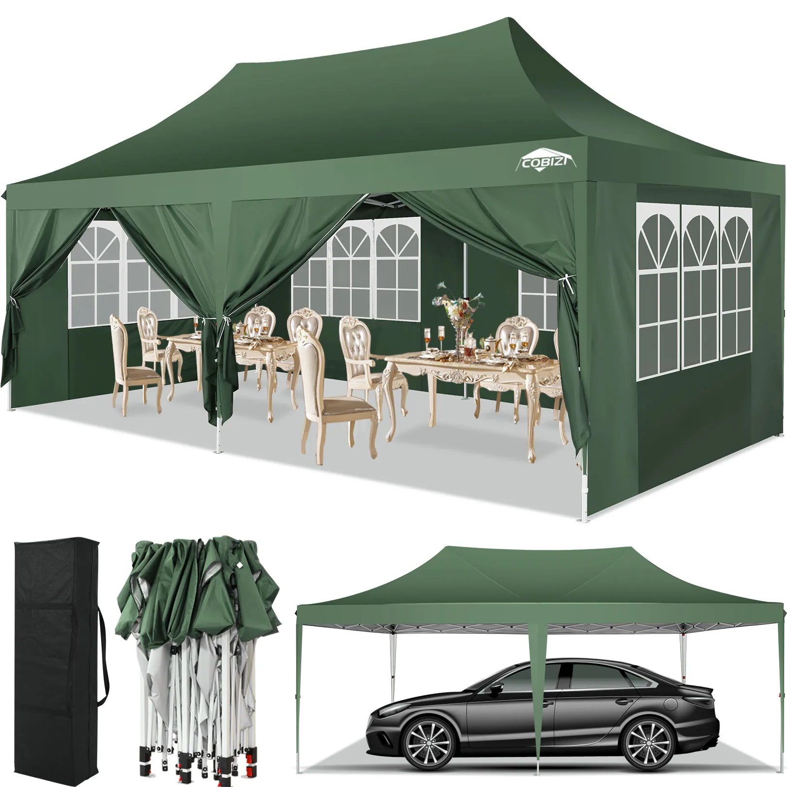 

10x20ft Pop Up Canopy With 6 Sidewall Outdoor Gazebo Tent For Party Wedding Commercial Awning Sunshade Shelter With Carry Bag